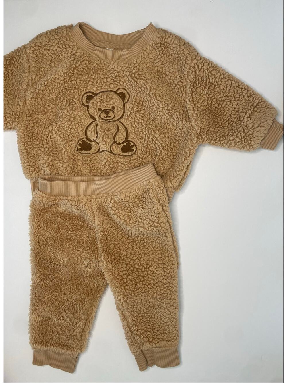 Baby 2pc Faux Shearling Teddy Bear Sweatshirt and Jogger Pants Set, 6-9 months
